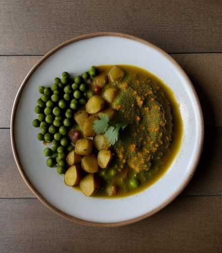 Curried Potatoes and Peas (Aloo Matar Rasedaar recipe image
