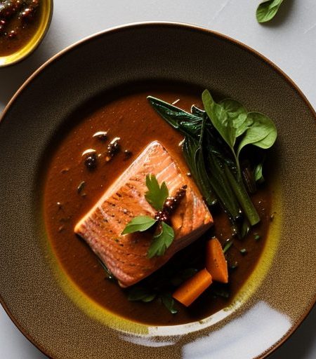 Curried Salmon With Fall Fruit Chutney & Swiss Chard recipe image