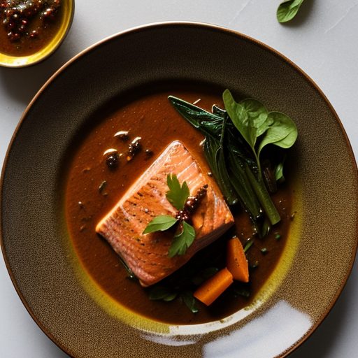 Curried Salmon With Fall Fruit Chutney & Swiss Chard recipe image