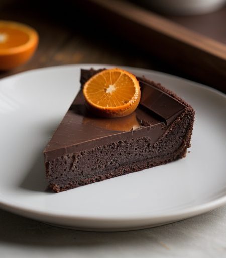 Dark Chocolate Torte With Orange Confit Sauce recipe image