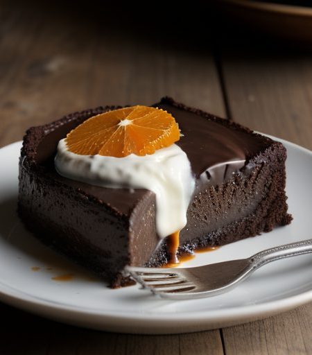 Dark Chocolate Torte With Orange Confit Sauce and Zest recipe image