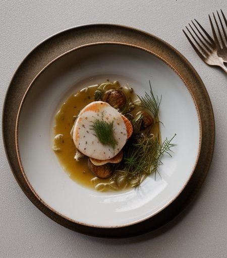 Dill Sauce With Scallops Over Angel Hair Past recipe image