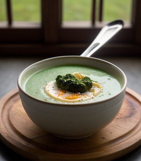 Double-Poached Garlic and Broccoli Soup recipe image