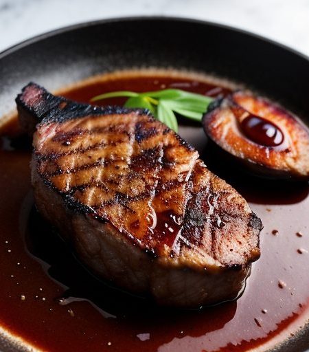 Double Thick Grilled Pork Chop With Ginger Plum BBQ Sauce recipe image