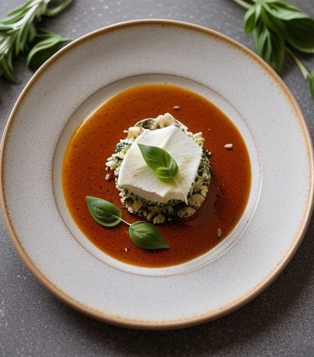 Duck Confetti, Smoked Mozzarella, and Oven Roasted Tomato recipe image