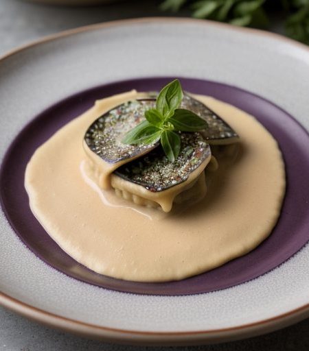 Eggplant-Filled Ravioli With Tomato Cream Sau recipe image