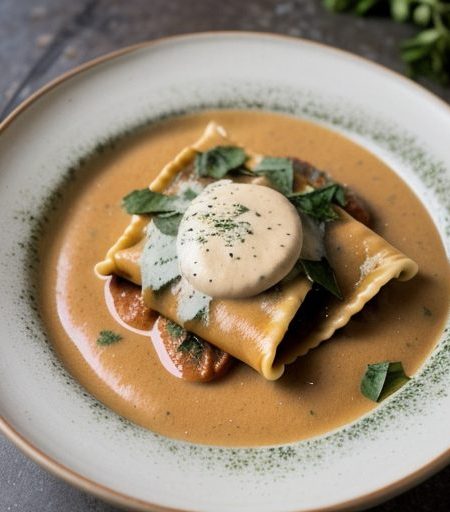 Eggplant-Filled Ravioli With Tomato Cream Sauce recipe image