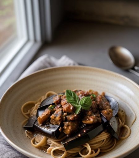 Eggplant & Pasta in Tomato-Wine Sauce recipe image