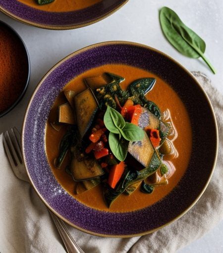 Eggplant, Red Pepper & Spinach Curry recipe image