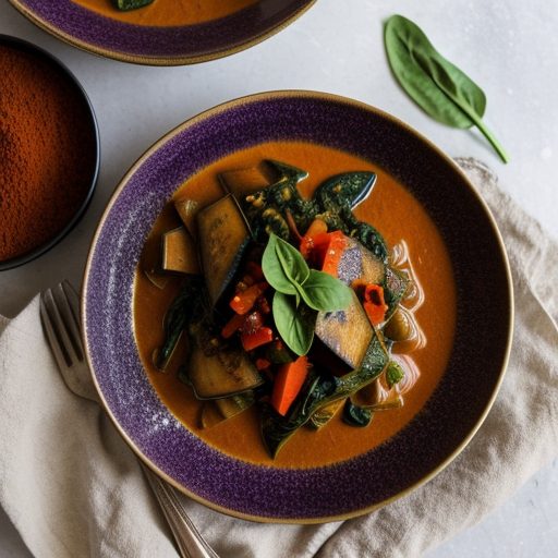 Eggplant, Red Pepper & Spinach Curry recipe image