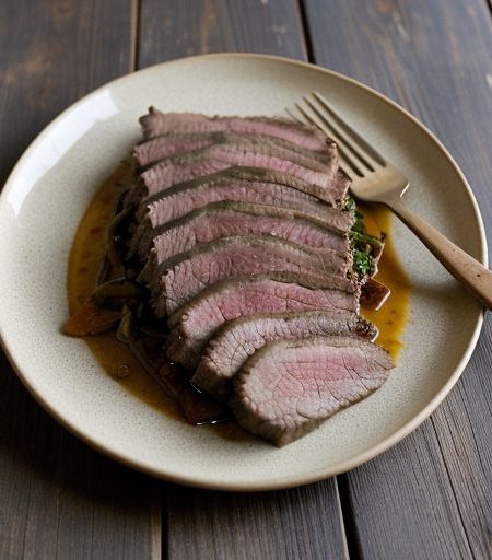 Fast With Five: Garlic Flank Steak With Onion recipe image