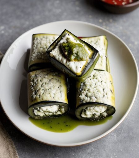 Feta-Stuffed Eggplant Rolls With Salsa Verde recipe image