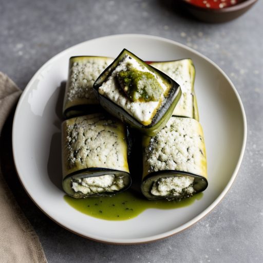Feta-Stuffed Eggplant Rolls With Salsa Verde recipe image