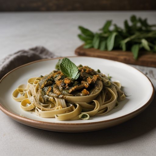 Fettuccine & Vegetables in a Garlic-Mint Sauc recipe image
