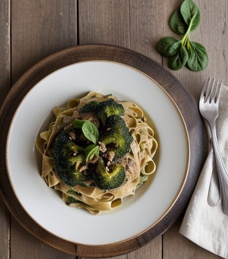 Fettuccine With Broccoli & Spinach recipe image