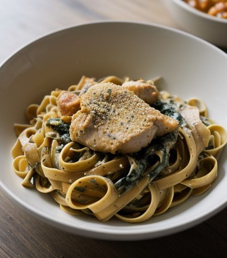 Fettuccine With Chicken-Pepper Sauce recipe image