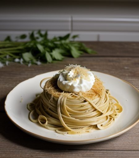 Fettuccine With Cream~ Basil & Romano /Jl recipe image