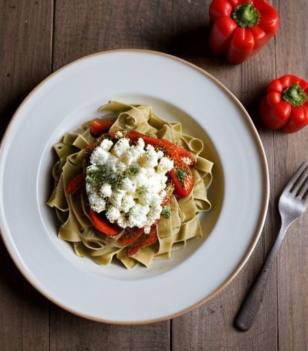 Fettuccine With Goat Cheese & Peppers recipe image