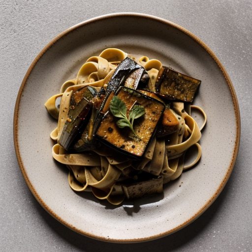 Fettuccine With Roasted Eggplant~ Peppers & B recipe image