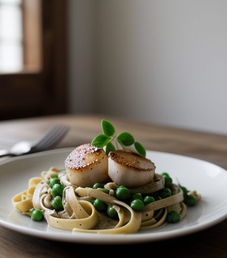 Fettuccine With Scallops & Peas recipe image