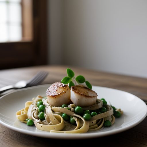 Fettuccine With Scallops & Peas recipe image