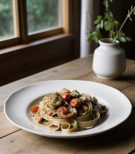 Fettuccine With Shellfish~ Tomatoes & Olive recipe image