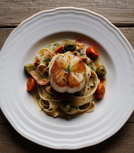 Fettuccine With Shellfish, Tomatoes and Olives recipe image