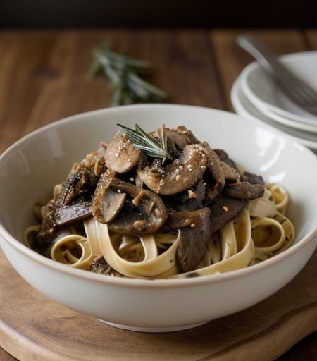 Fettuccine With Shiitake Sauce and Chicken recipe image