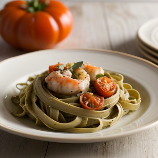 Fettuccine With Shirmp Tomatoes & Artichoke Hearts- Bon A recipe image