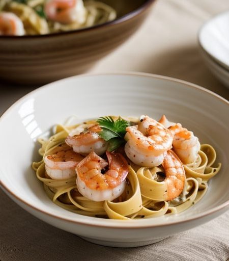 Fettuccine With Shrimp and Cream Sauce recipe image