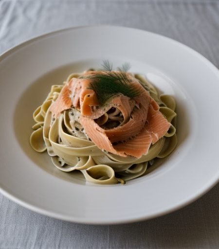 Fettuccine With Smoked Salmon, Vodka and Dill recipe image