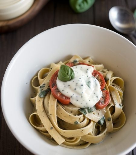 Fettuccine With Tomato Basil & Yogurt Sauce recipe image