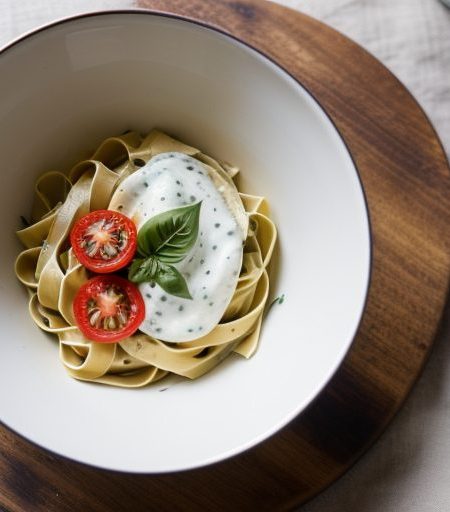Fettuccine With Tomato, Basil and Yogurt Sauce recipe image
