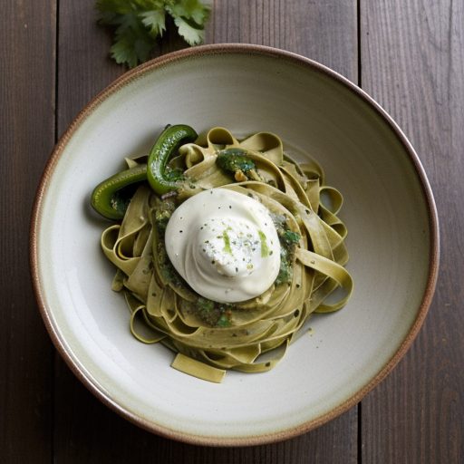 Fettuccine With Tomato-Poblano Sauce & Gree recipe image