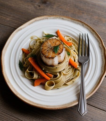 Fettuccine With Vegetables & Scallops recipe image