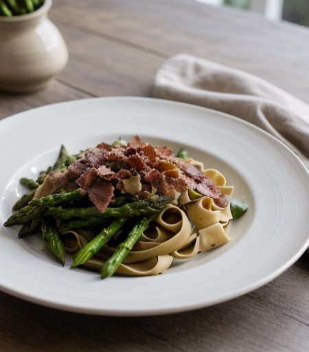 Fettucine Asparagus With Shiitake & Smoked Ba recipe image