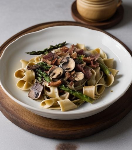Fettucine Asparagus With Shiitake and Smoked Bacon recipe image