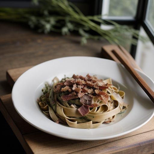 Fettucine Asparagus With Shiitake and Smoked Bacon recipe image