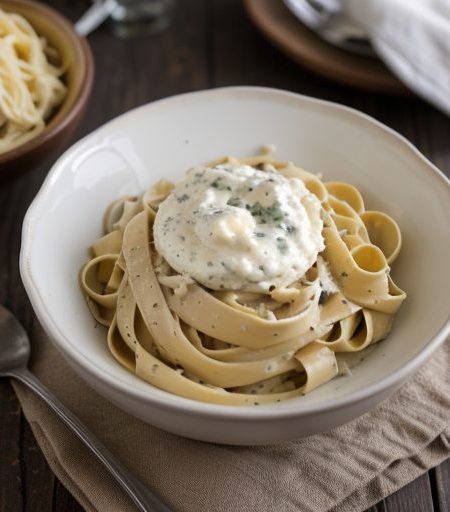 Fettucine With Low-Fat Alfredo Sauce recipe image
