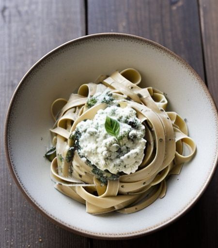 Fettucini With Creamy Basil-Pine Nut Sauce recipe image