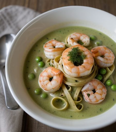 Fettucini With Shrimp and Herb Sauce recipe image