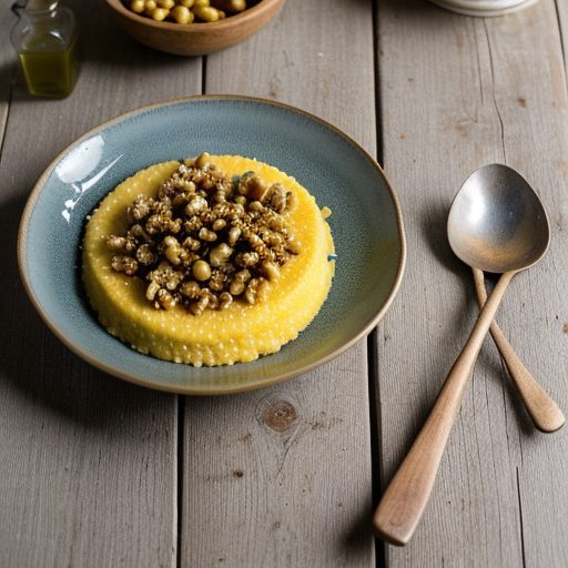 Field Greens With Polenta, Saga Blue, and Toasted Walnuts recipe image