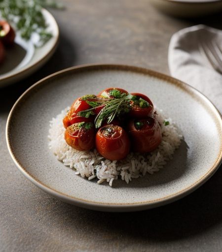 Filled Tomatoes on Herbed Rice recipe image