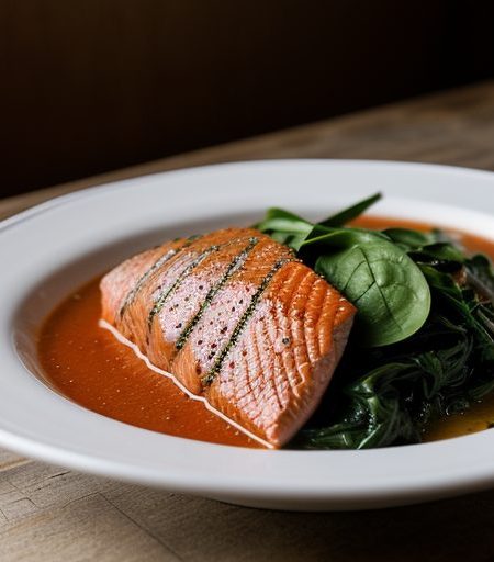 Fillet Mosaic With Red Pepper Sauce recipe image