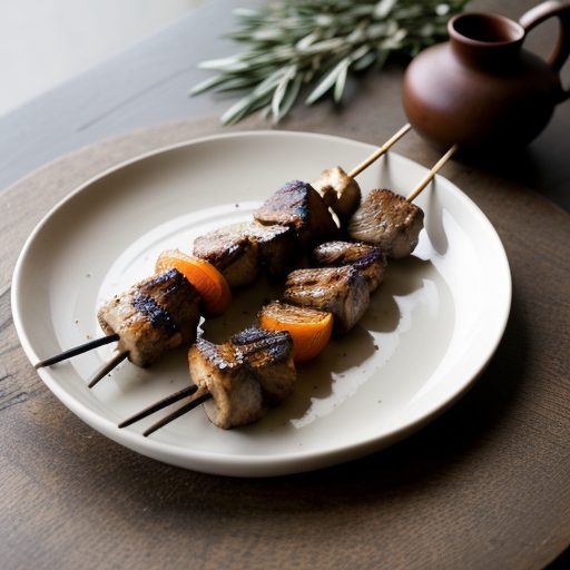 Fire Roasted Chicken Skewers With Tangerine-Cascabel Glaz recipe image
