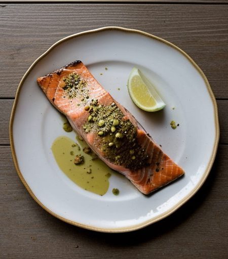 Fish: Salmon With Pistachio-Basil Butter recipe image