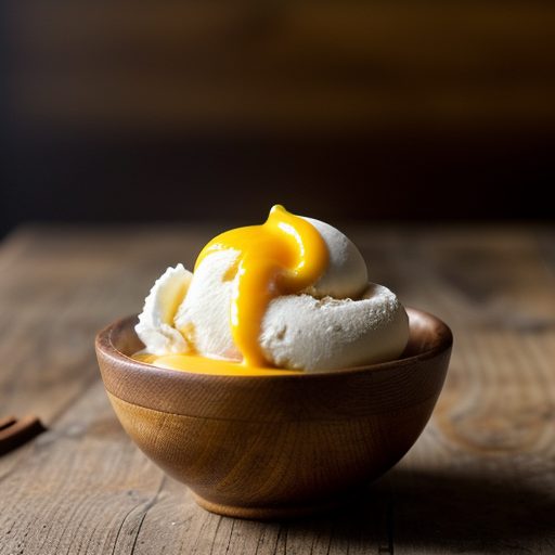 Flaming Mango Sauce Over Homemade Vanilla Ice Cream recipe image