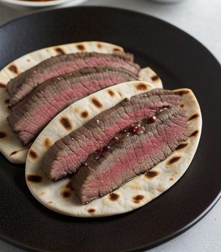 Flank Steak in Garlic Pitas recipe image