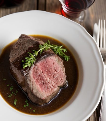 French Rib Steak With Marrow and Red Wine Sauce recipe image