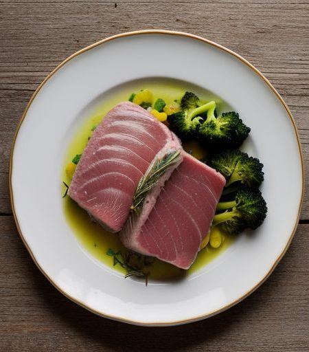 Fresh Tuna Steak With Broccoli & Yellow Squash-Country Li recipe image